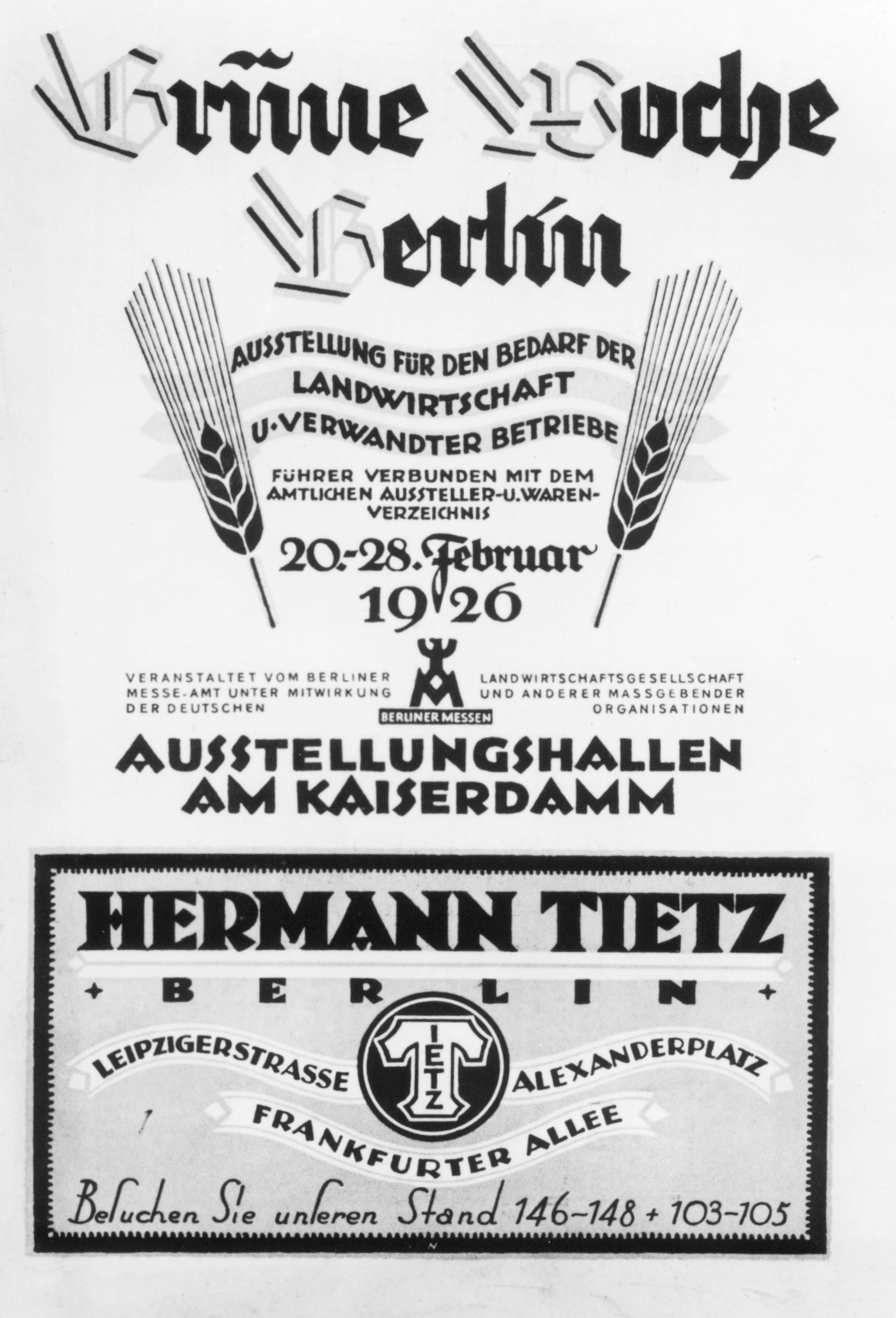 Grüne Woche Werbeplakat von 1926. 