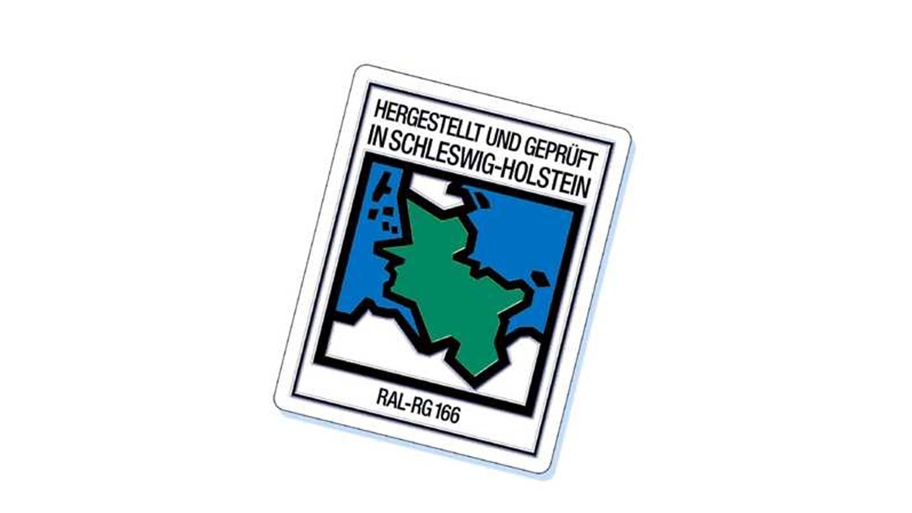 altes Gütezeichen-Logo: Schleswig-Holsteinkarte mit Schriftzug