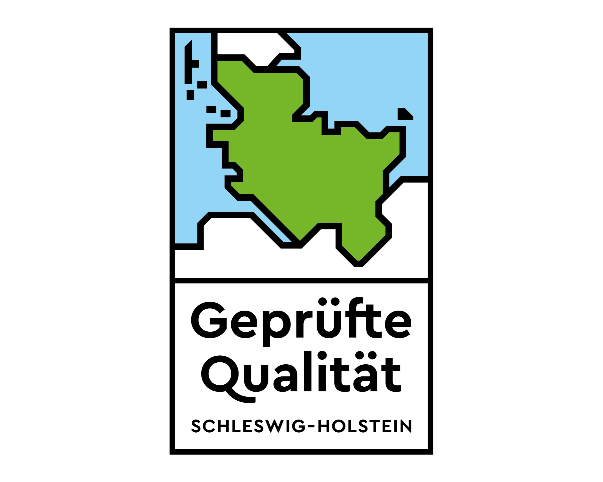 Logo Geprüfte Qualität SH mit grüner SH Karte in blauem Meer