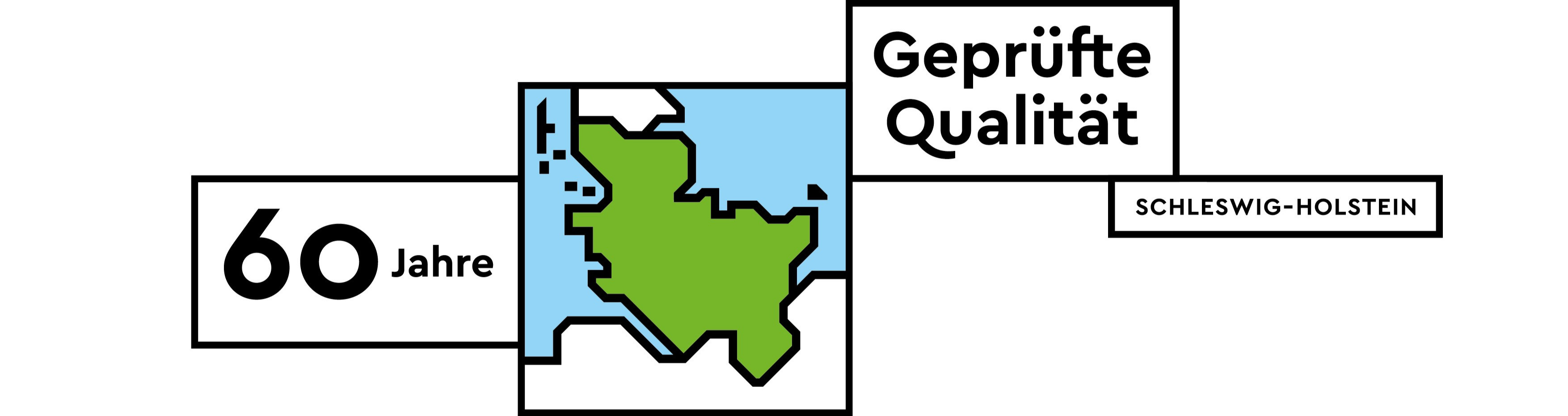 Logo Gütezeichen Querformat 60 Jahre und grün blaue SH-Karte